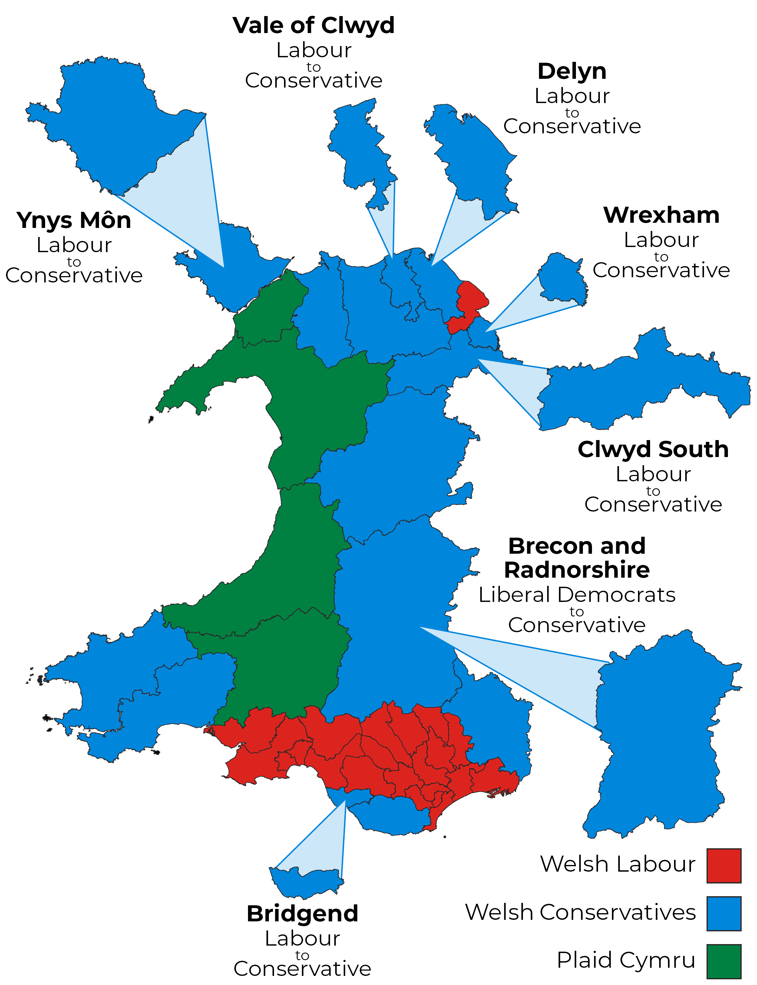 Graphic showing all seat changes from the 2019 General Election.